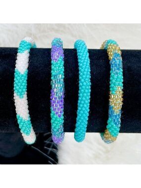 HAND CRAFTED in Nepal Beaded Bracelets (set of 4) TURQ1